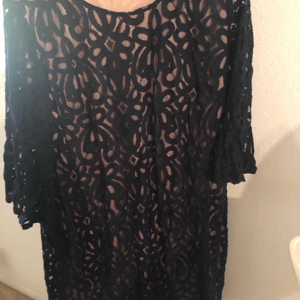 Blue and Tan mid sleeve( see through) dress